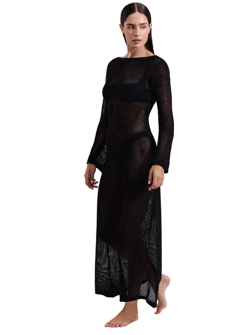 Luma Gottex Monaco Black Net Crochet Maxi Beach Cover Up Dress O/S